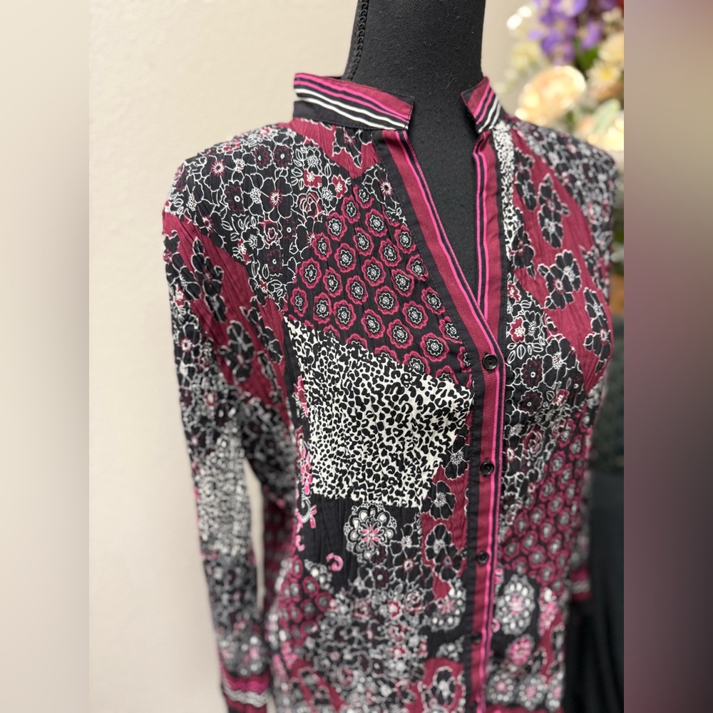 NICOLA Multicolor Patchwork Boho Chic Burgundy Bu… - image 2